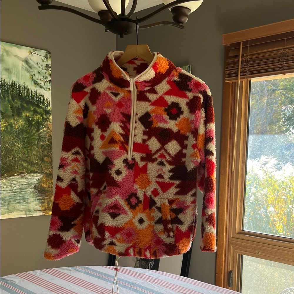 No Boundaries Pink and Red Geometric Turtleneck Sweater